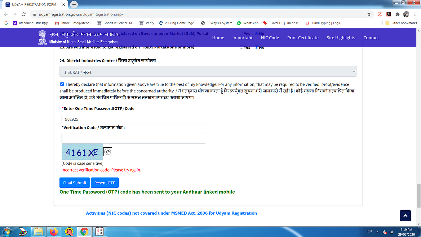Udyam registration input string was not in a correct format issue medium