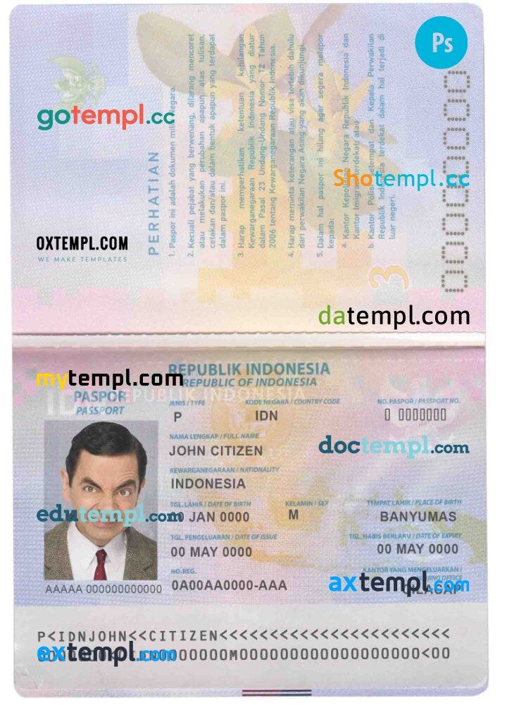 India passport template in PSD format, fully editable, with all fonts