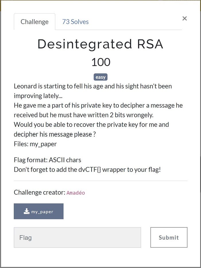 DaVinciCTF 2023-Desintegrated RSA(Crypto)