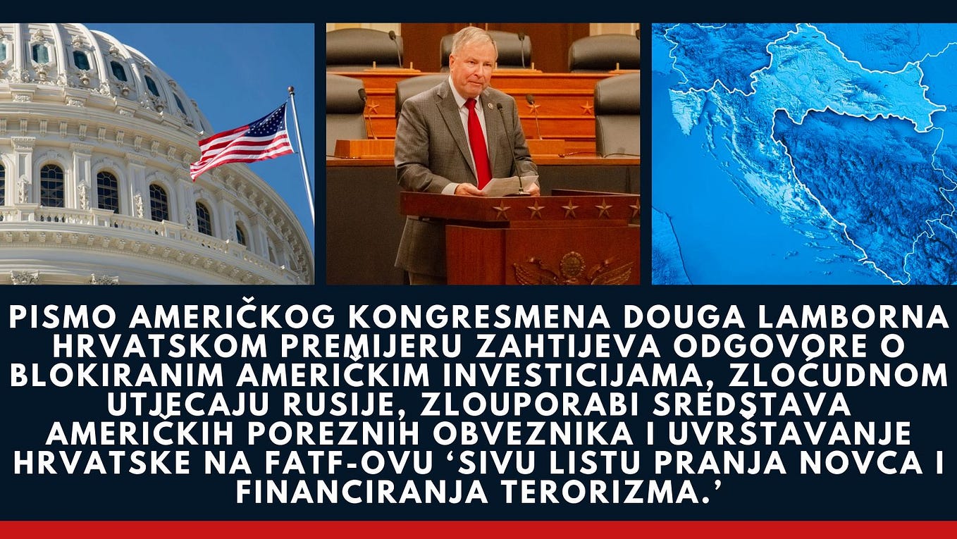 Pismo američkog Kongresmena Douga Lamborna premijeru Plenkoviću zahtijeva odgovore o blokiranim…