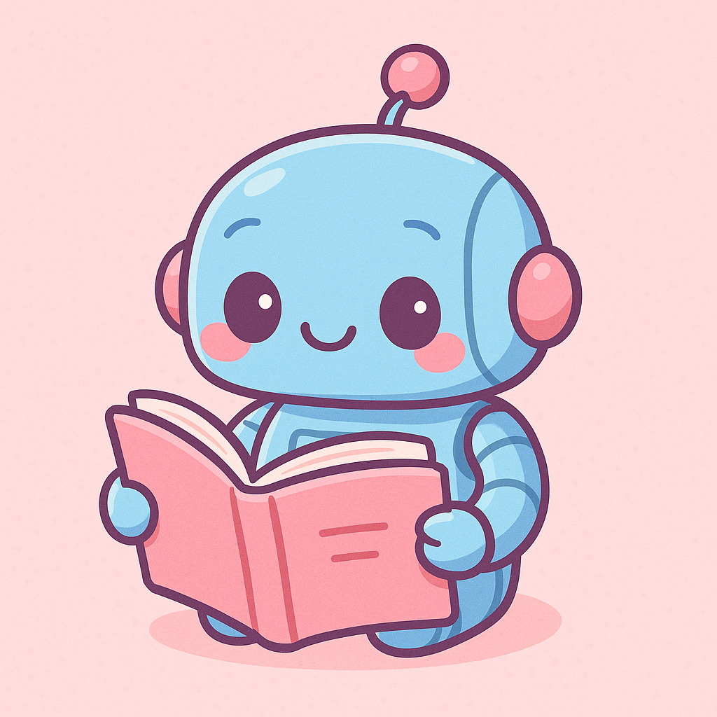 Created using ChatGPT (Prompt: “Draw a cartoon of a cute robot reading a book, use a fun, bubble gum style”)