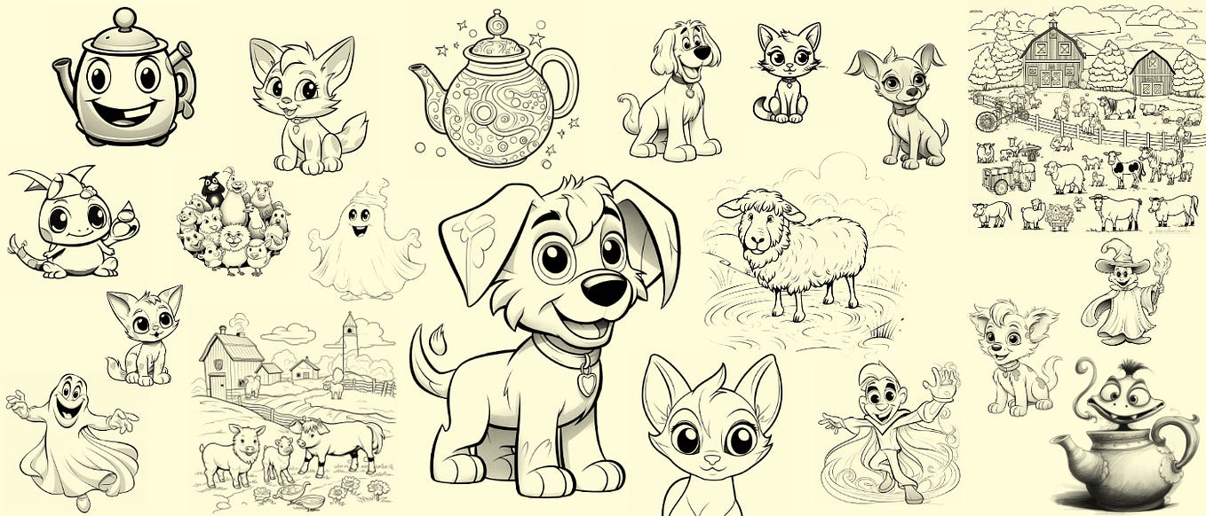 One Midjourney Coloring Page Prompt To Rule Them All + 60 free images