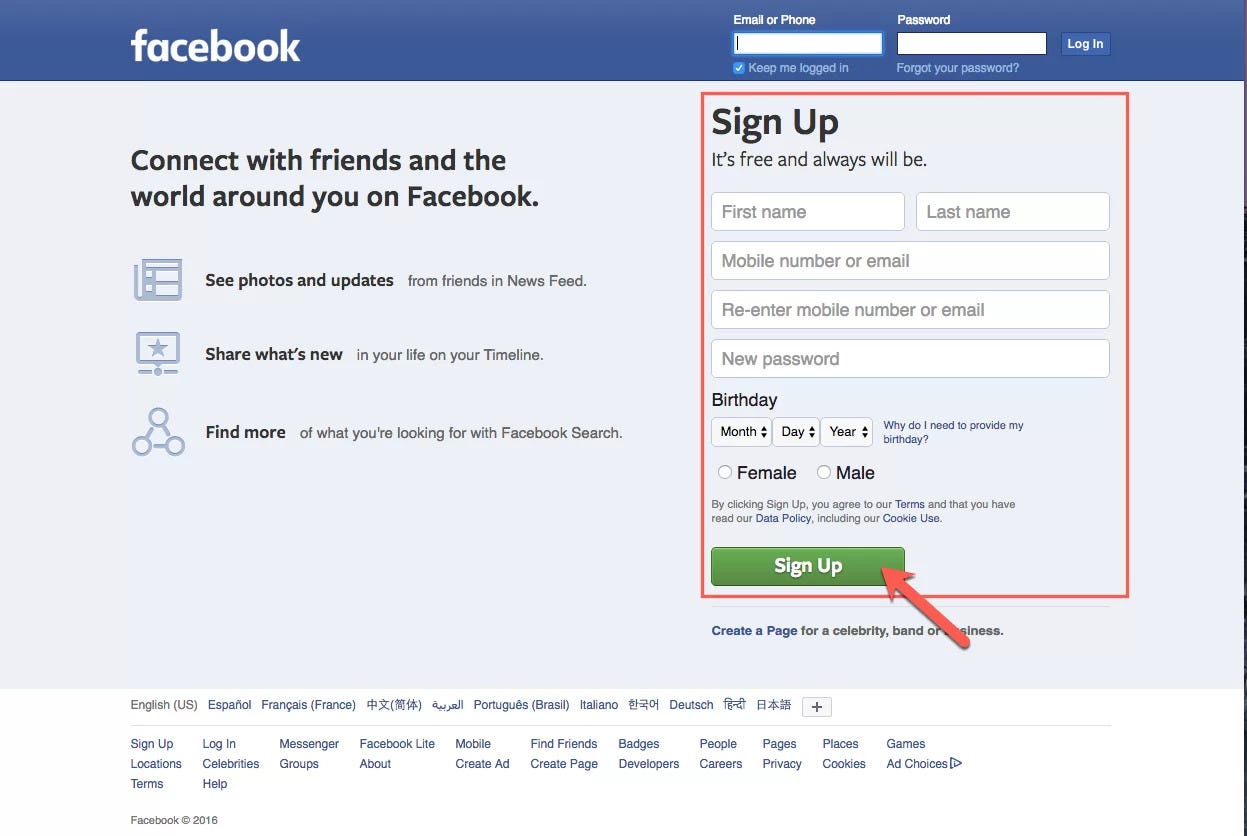 How to make a Facebook account : EKM