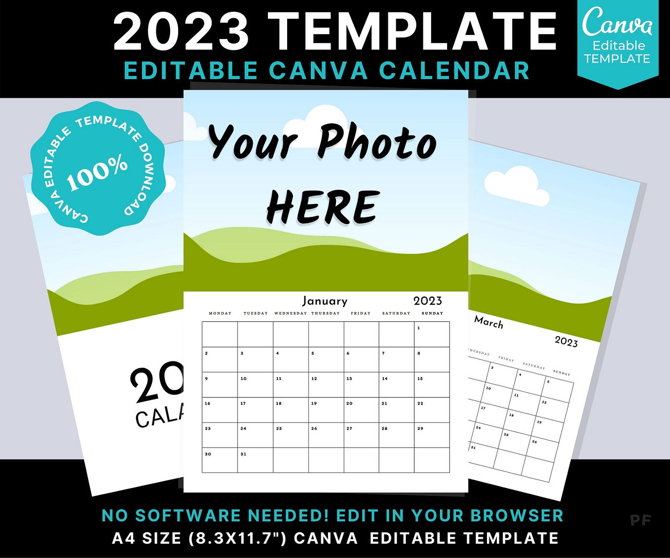 Fully Editable 2023 wall calendar Canva Template https//bestplanner