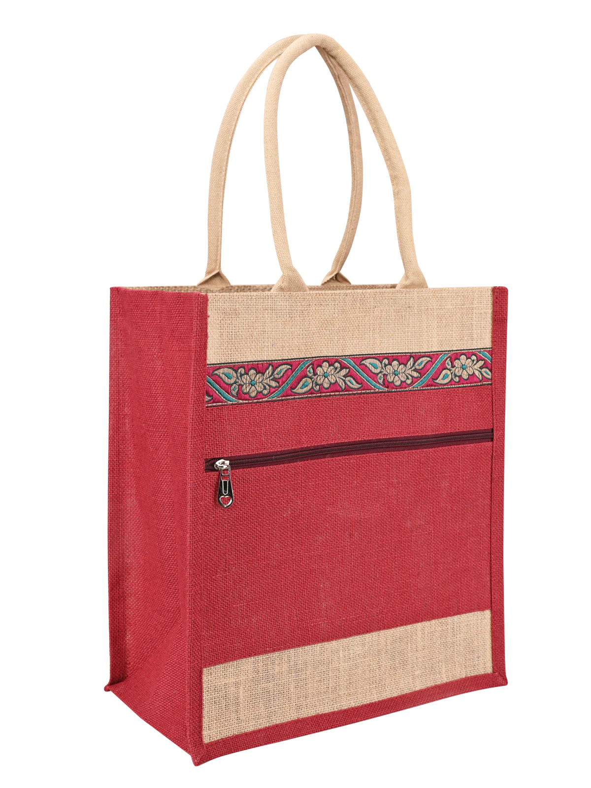 Buy stripe fabric Jute Bag With Zip In India Cottagejute Medium
