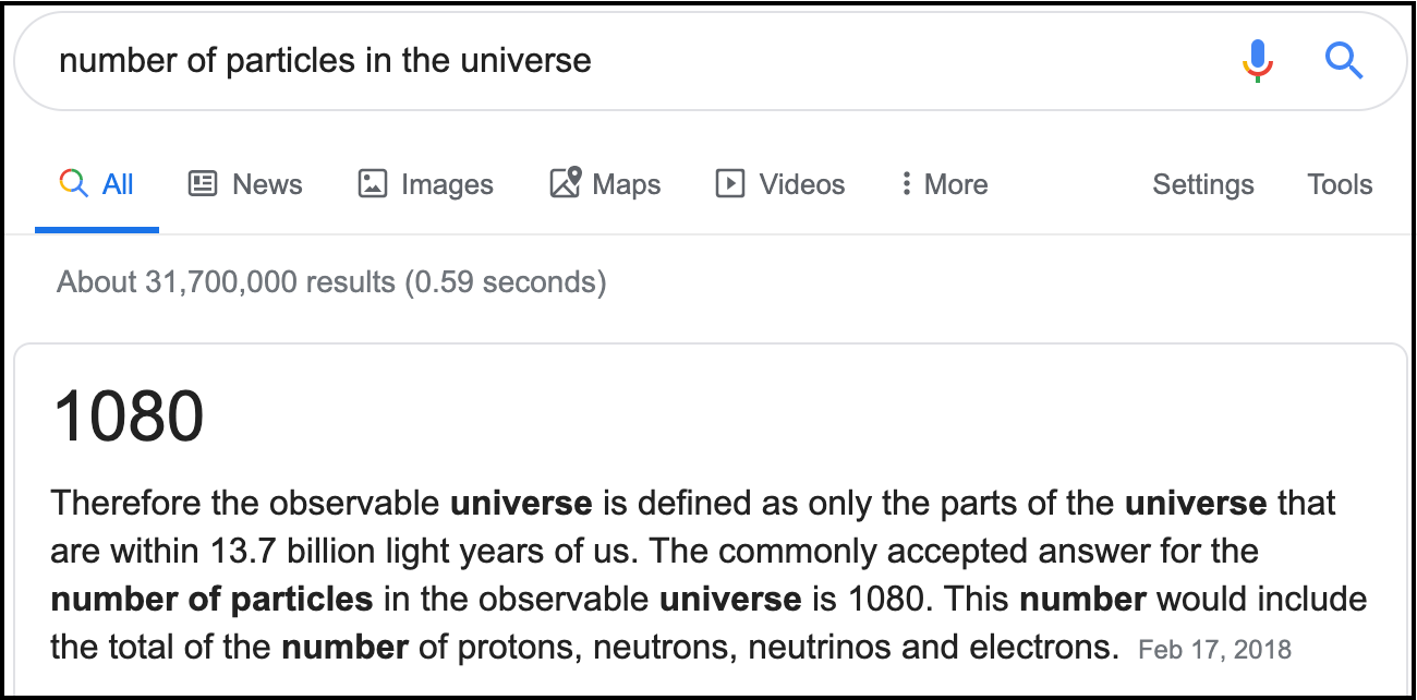 AI blooper— 1080 Particles in the Universe?