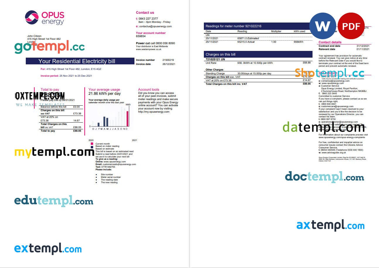 United Kingdom Igloo Energy utility bill, PDF and Word download ...