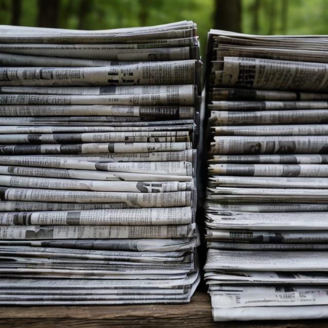 newspapers in a forest