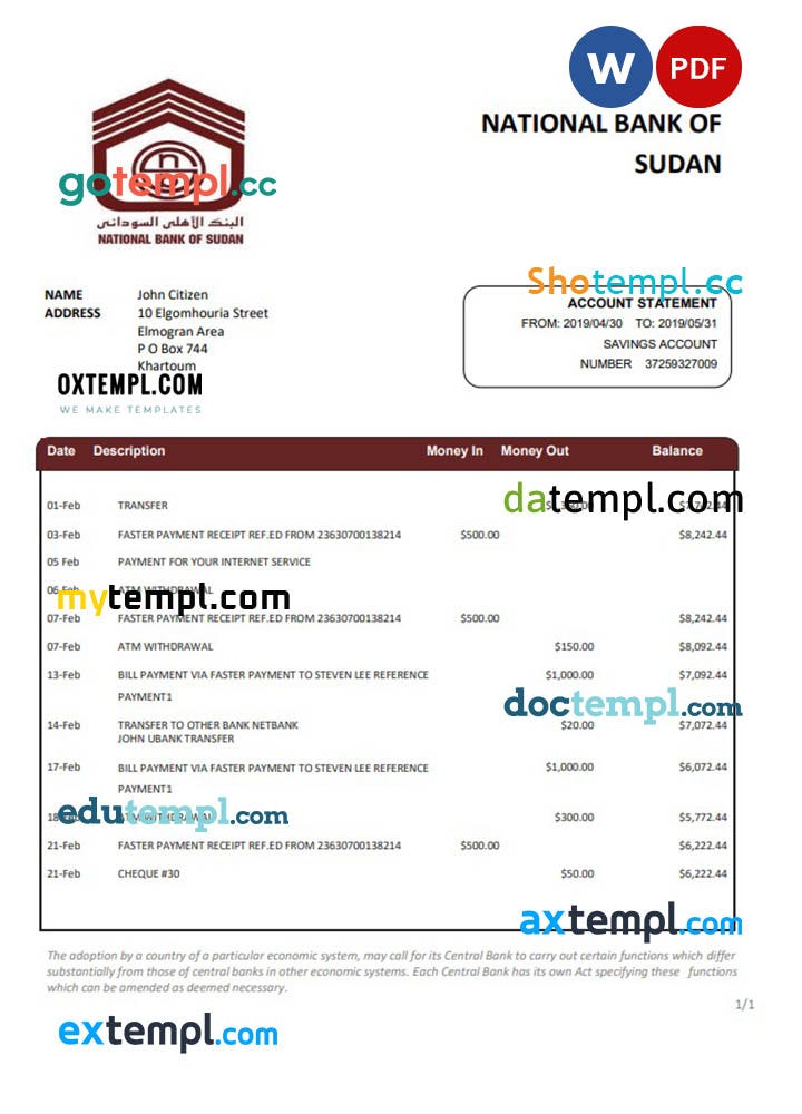 South Korea Woori bank statement template in Word and PDF format by