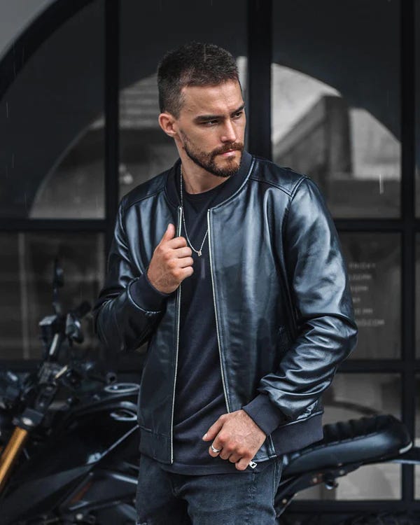 Men’s Classic Police Style Real Leather Motorcycle Jacket: - Mready ...