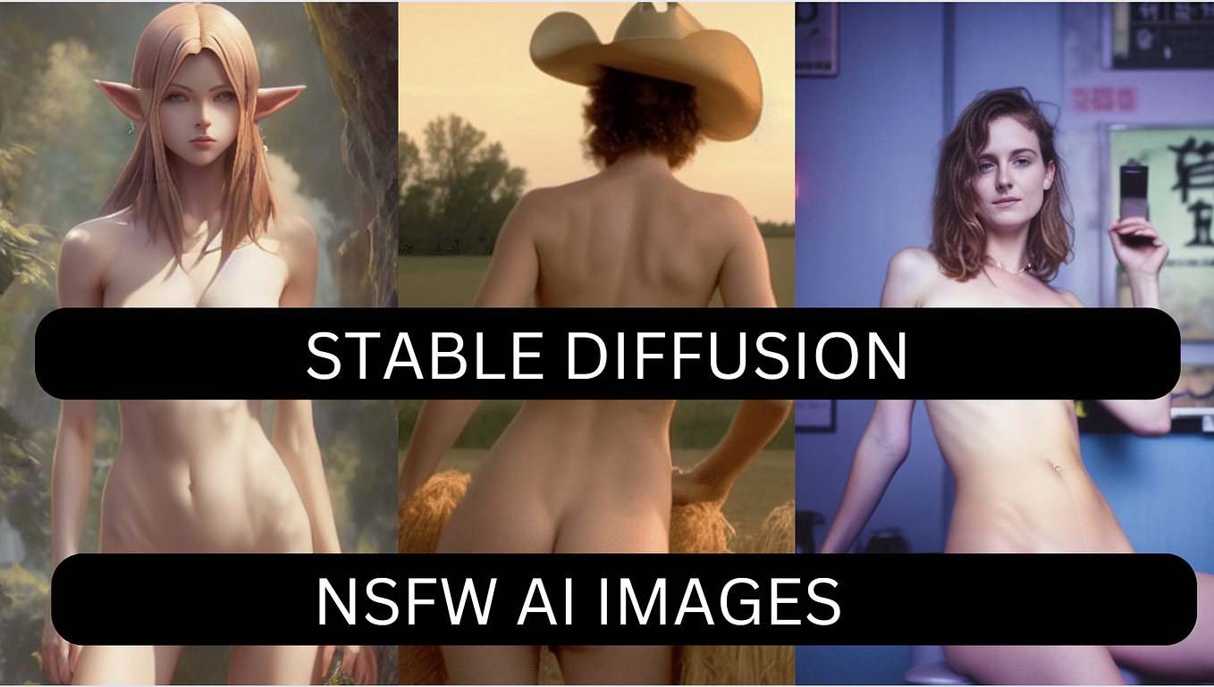 A collage of three images of a partly naked women generated by Artificial Intelligence Stable Diffusion