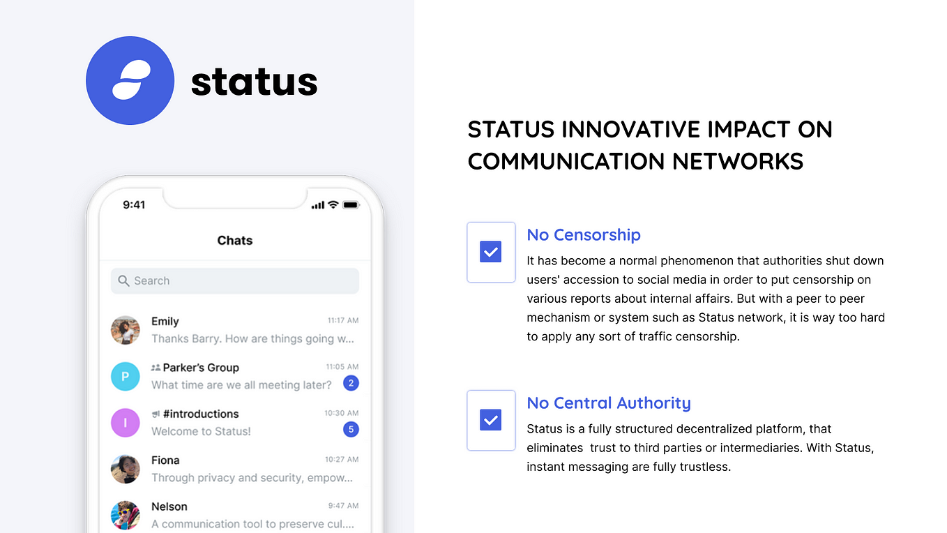 Importance of decentralization in modern day communication network Through Status Network