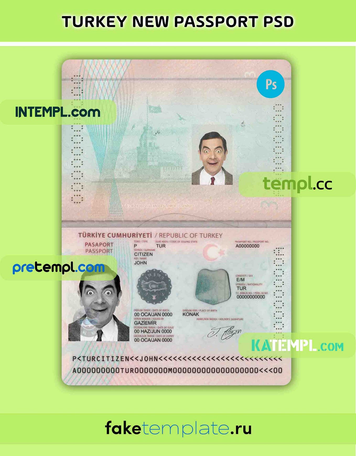Turkey passport PSD download template, 2018 — present - Intempl pas ...