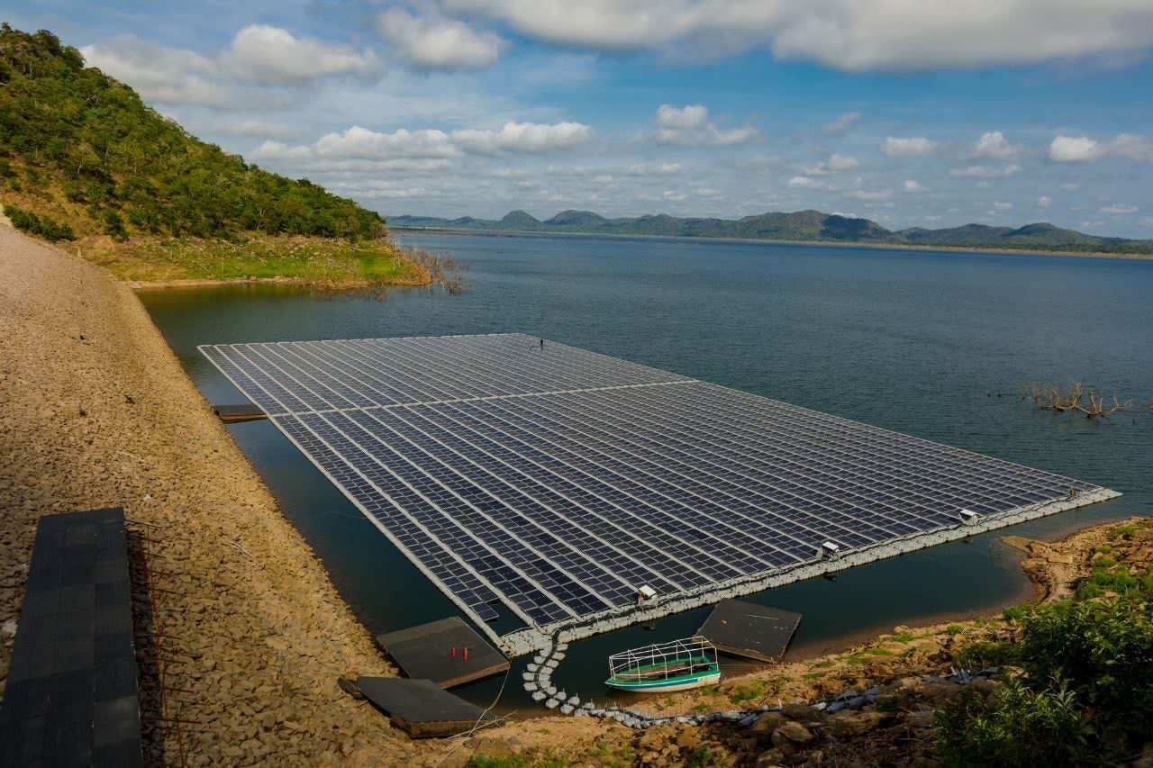 Solar panels floating on a dam in Ghana.