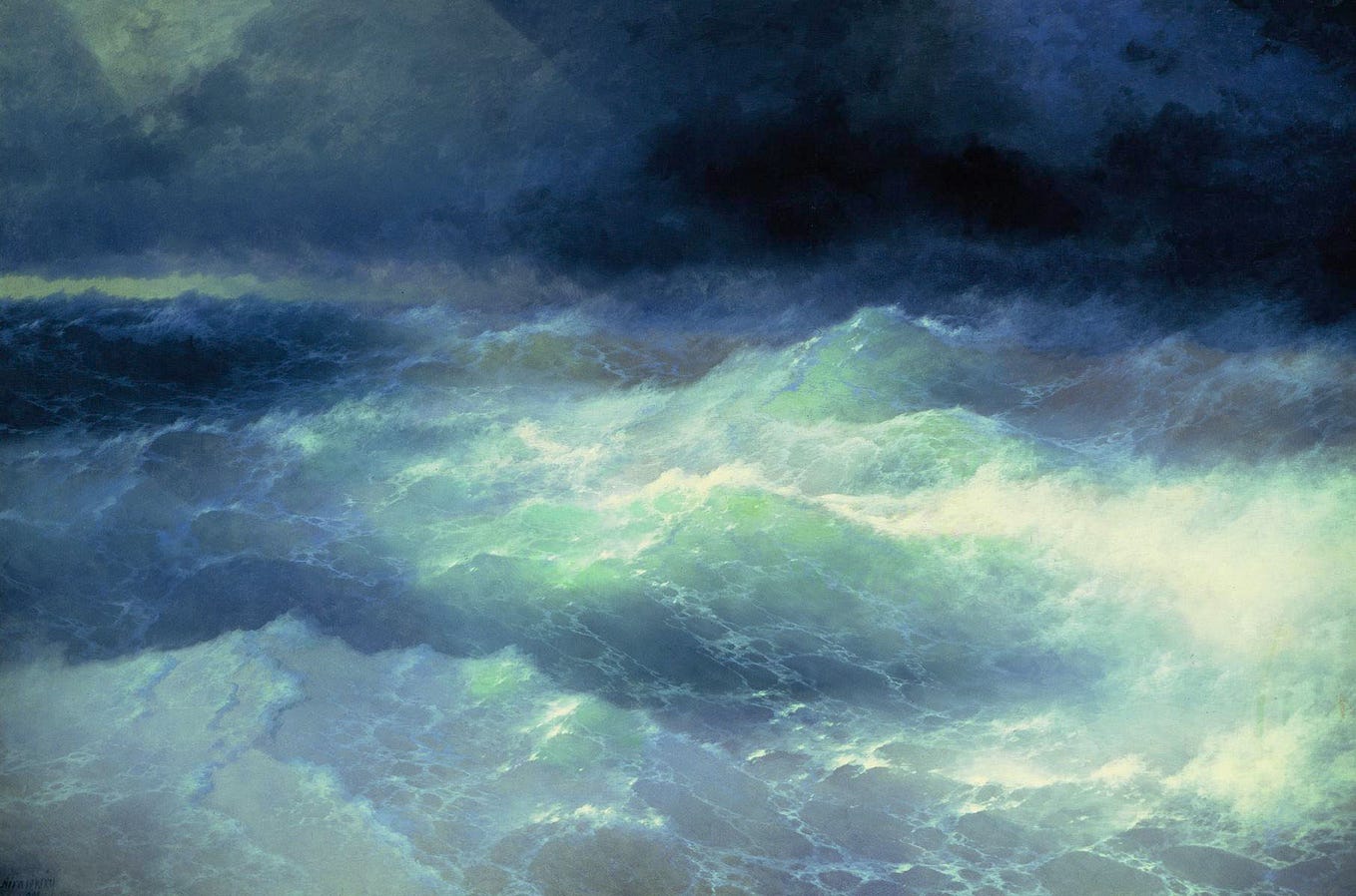 painting of waves- Ivan Aivazovsky — Among the Waves (1898)