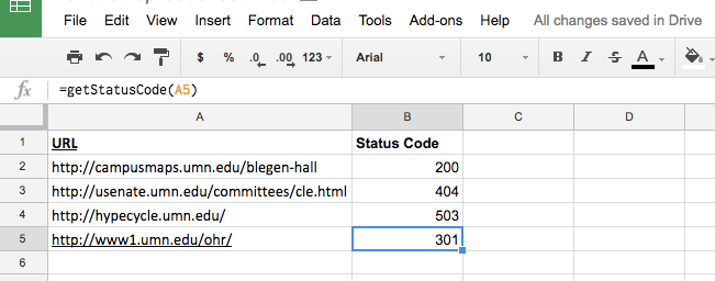 How to use google spreadsheets to check for broken links