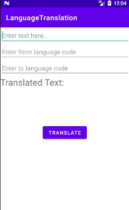 final output of making language translator app in android.