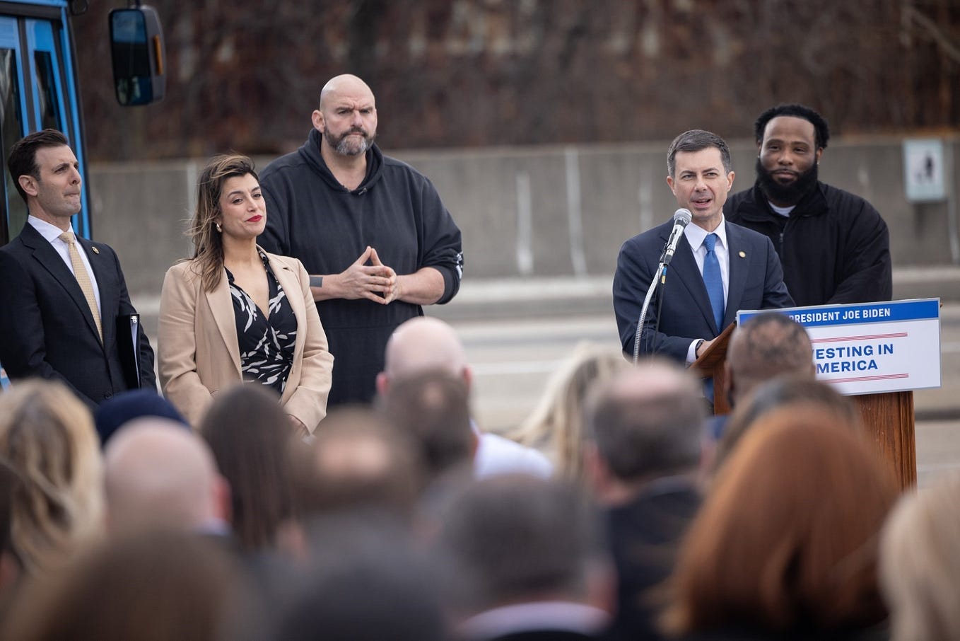 Secretary Buttigieg giving remarks at event in Pittsburgh
