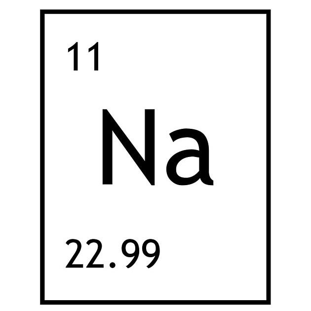 IMAGE: The sodium symbol (Na) in a square in the periodic table, with its atomic structure and molecular weight