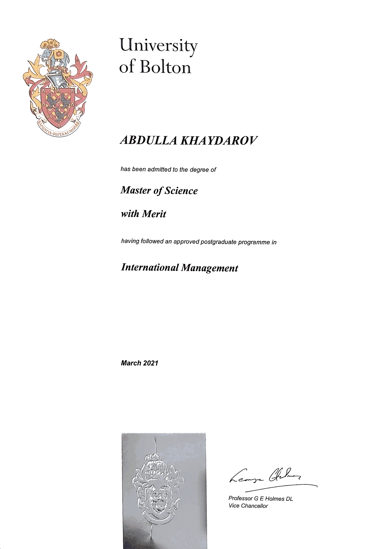 My Masters degree delivered from the UK