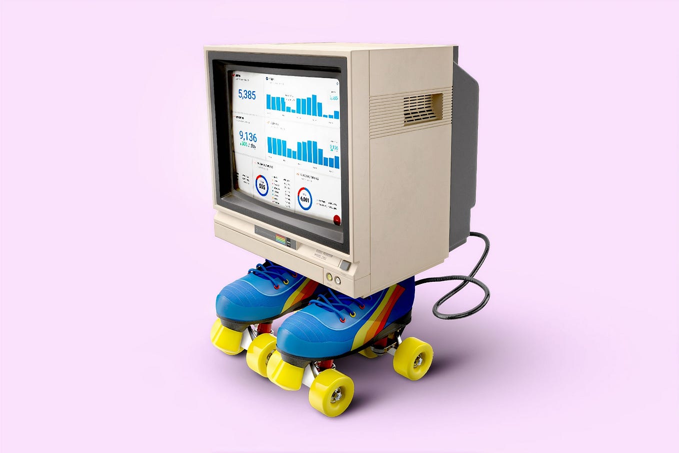 Retro computer with skates