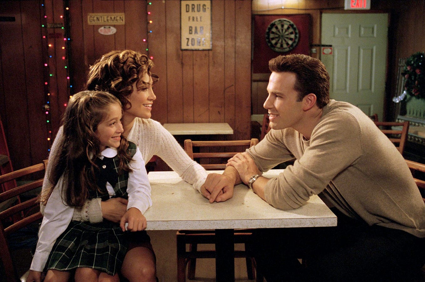 Ben Affleck, Jennifer Lopez, and Raquel Castro in a scene from Jersey Girl by Kevin Smith that didn’t actually happen in the movie.