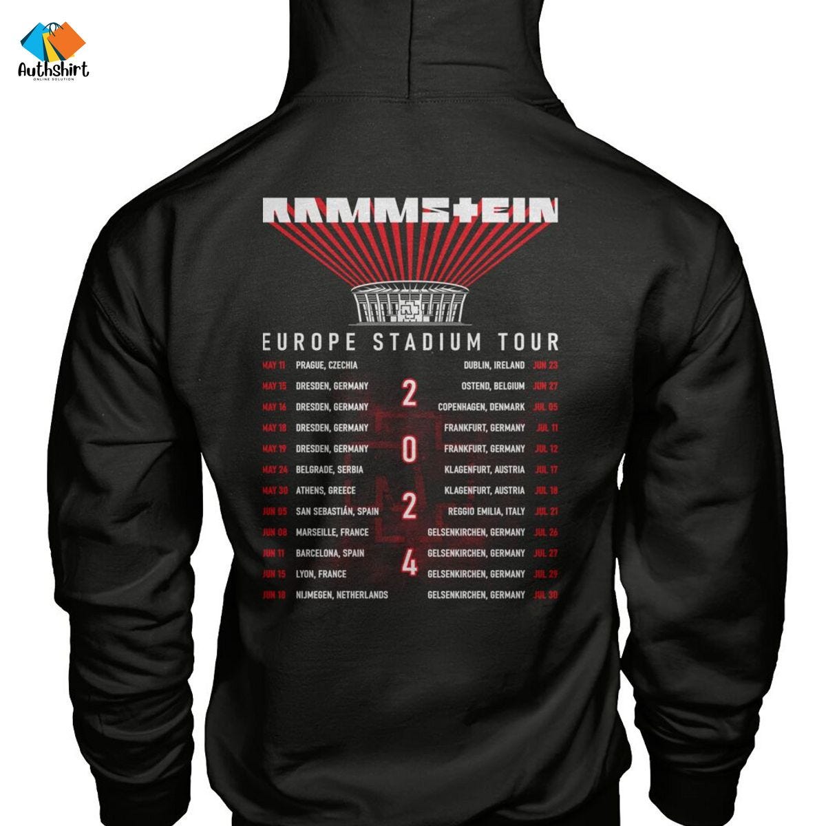**Rock On with the Europe Stadium Rammstein Tour 2024 List Shirt** by Authshirt Mar, 2024