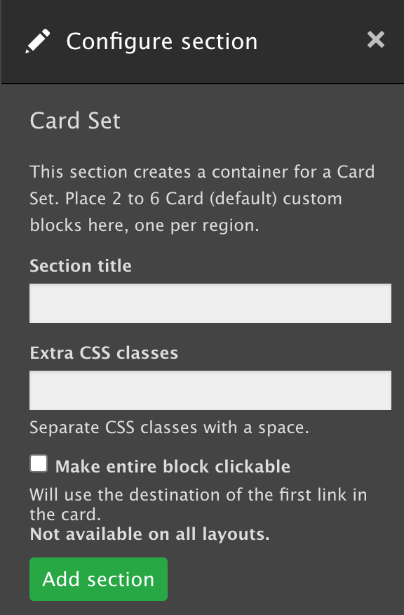 Screenshot of a custom Configure Section screen