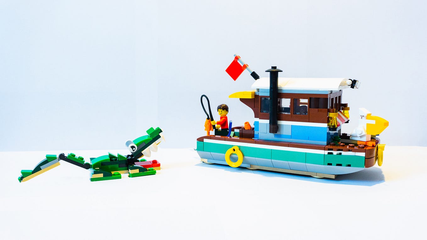 A LEGO ship and sea monster