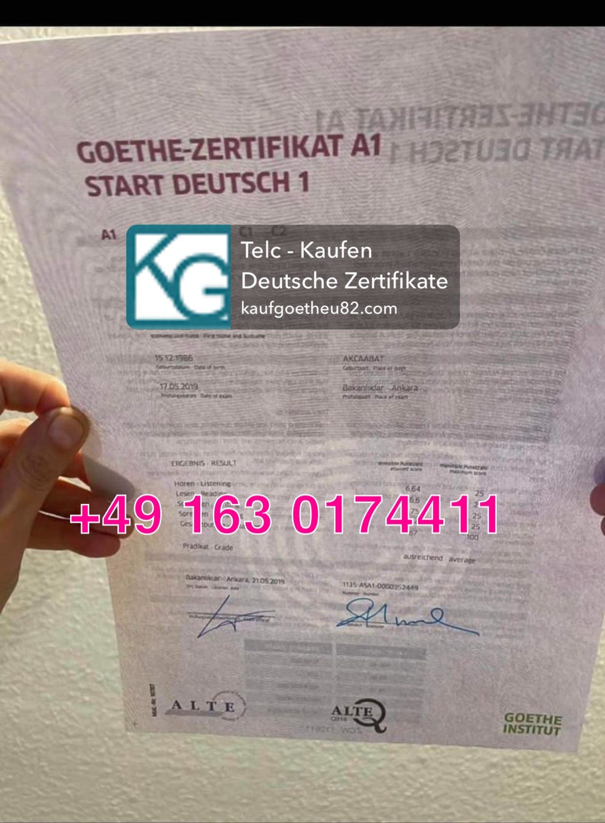 Ausbildungszertifikat Goethe und telcZertifikat ÖSD TestDaf A1, B2, C1 ohne Prüfung online