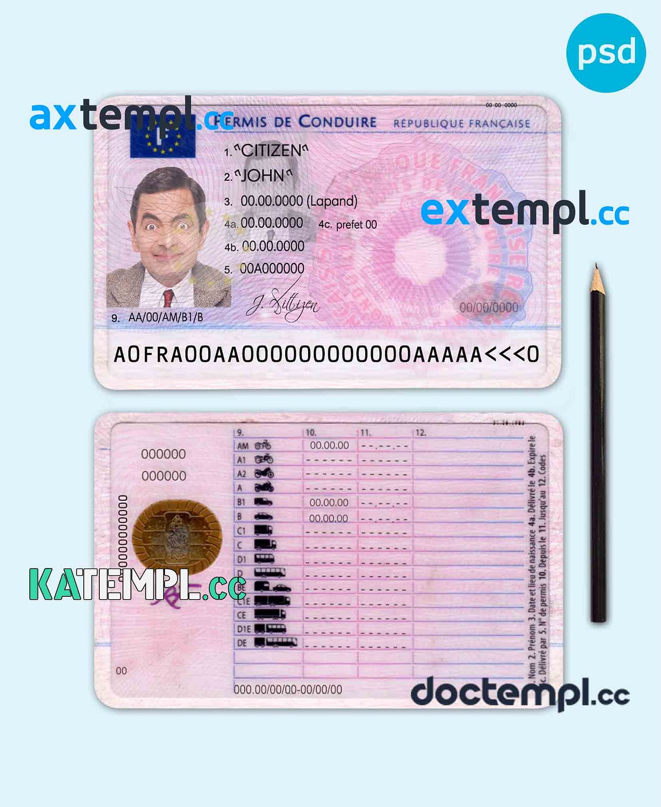 sample Bangladesh driving license template in PSD format, completely