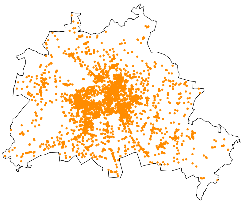 Map of Berlin showing all the restaurants
