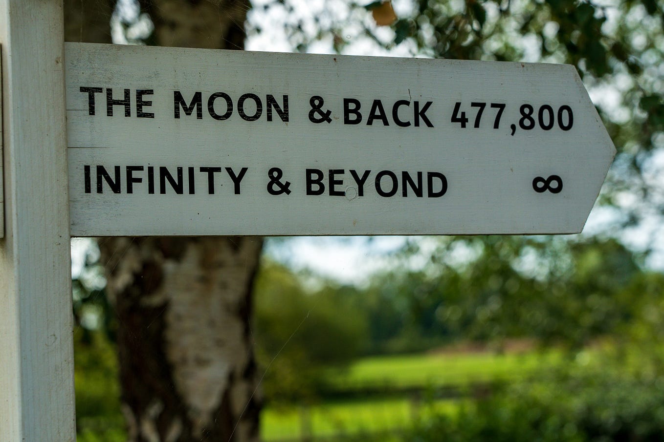 An image with the words ‘The moon and back (477,800) Infinity and beyond (infinity sign)’