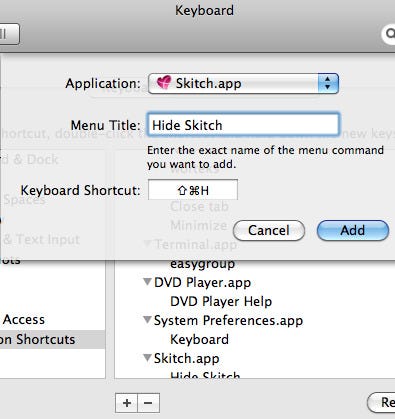 Changing Skitch Shortcut for History