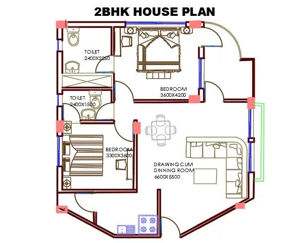 Autocad 3 Bedrooms House Layout Plan With Furniture Drawing Dwg File Cadbull Medium 7568