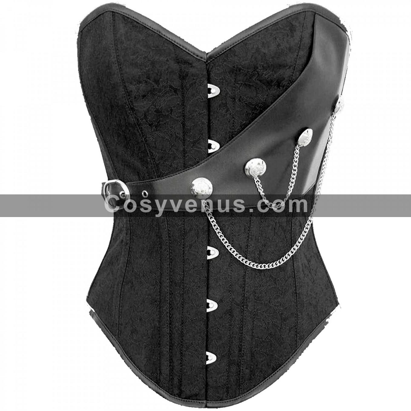 Women Faux Leather Steampunk Costume Corset - Blackcolor - Medium