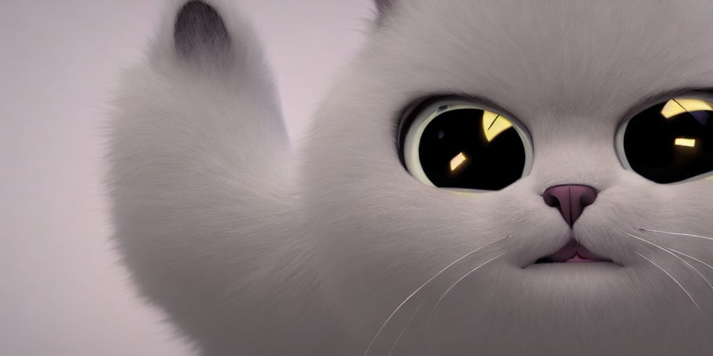 white cat against a white background, with crypto eyes