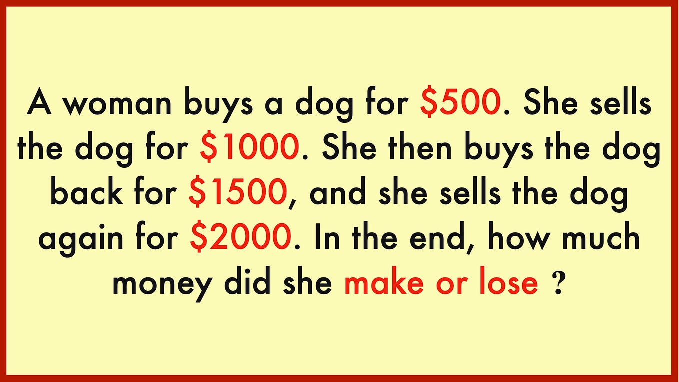 A woman buys a dog for $500 Riddle || Interesting Riddle To Test Your Basic Math