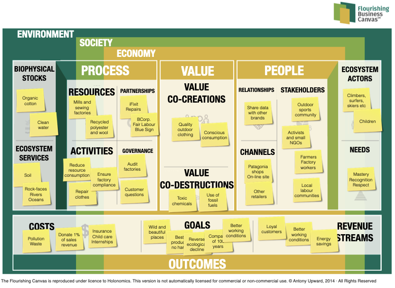 Flourishing Business Canvas — Patagonia case study from Holonomics