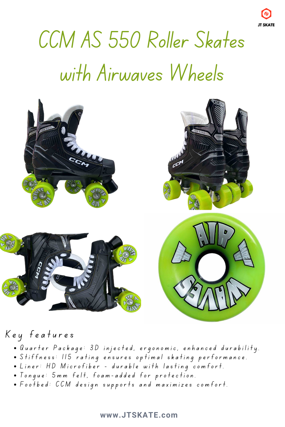 Bauer X-LP Quad Roller Skates - Airwave Wheels