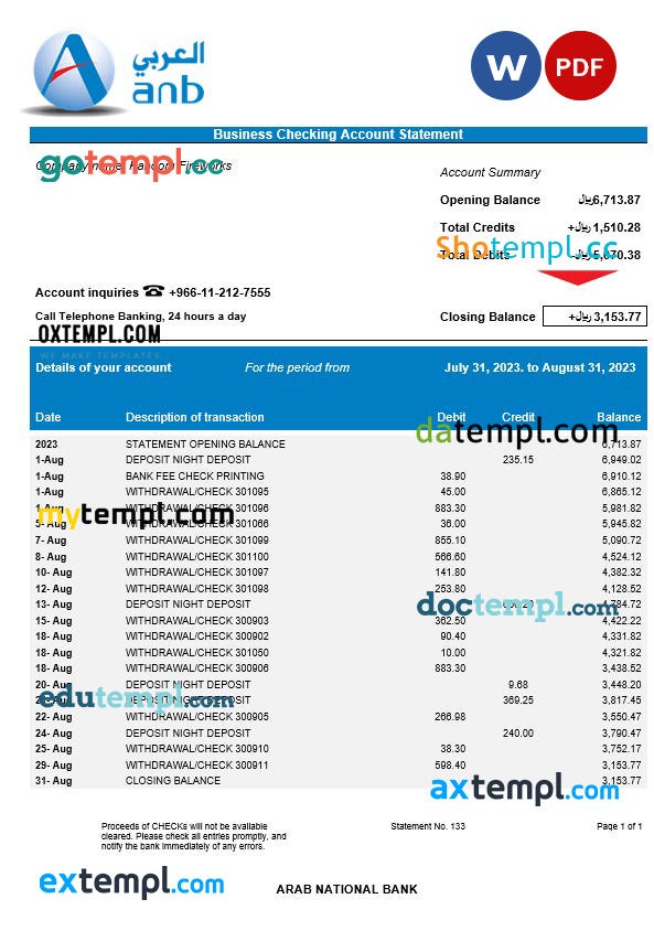 Community Bank Business statement Word and PDF template download ...