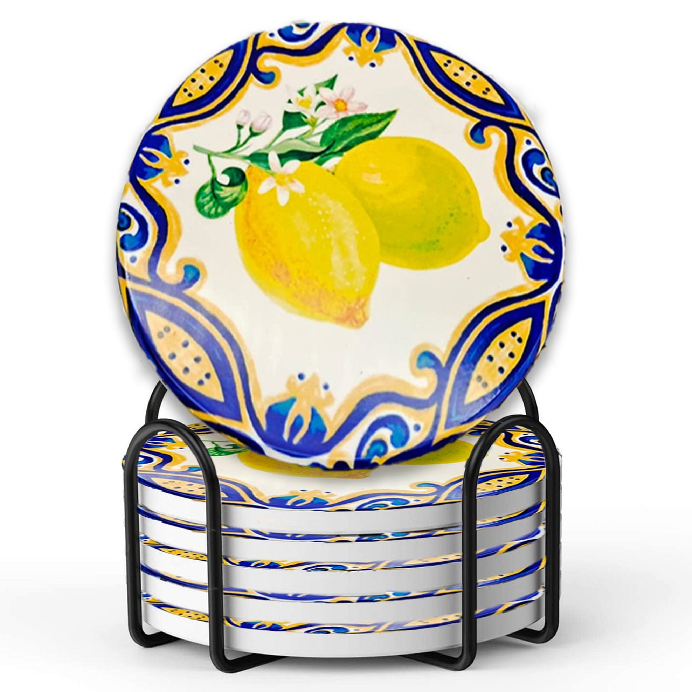 Palmetto Star Majolica Lemon Design Ceramic Coasters — Set of 6 — Shop