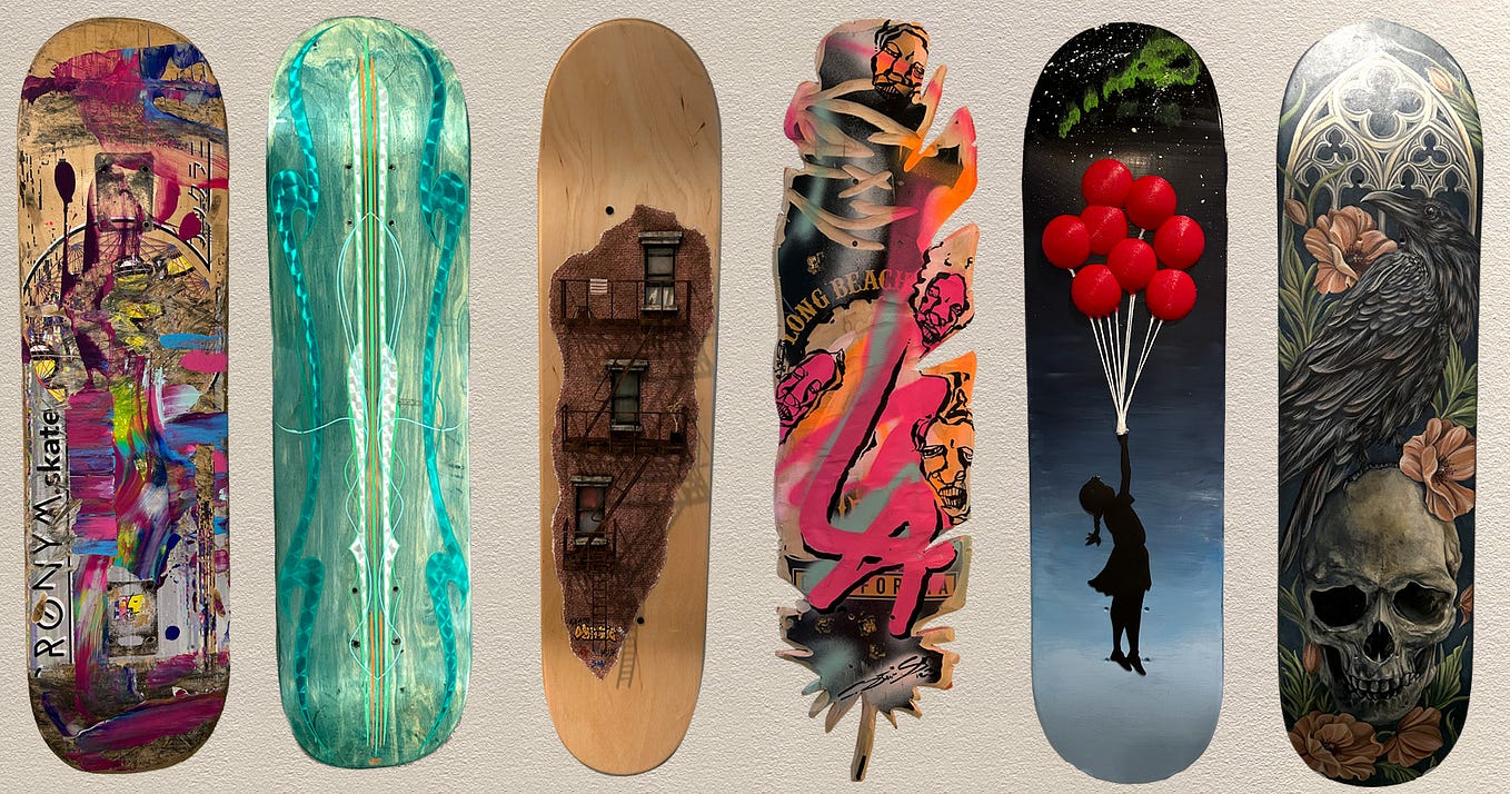 Six skateboard designs