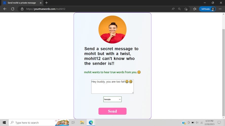 Best anonymous messaging web app to comment on photos secretly