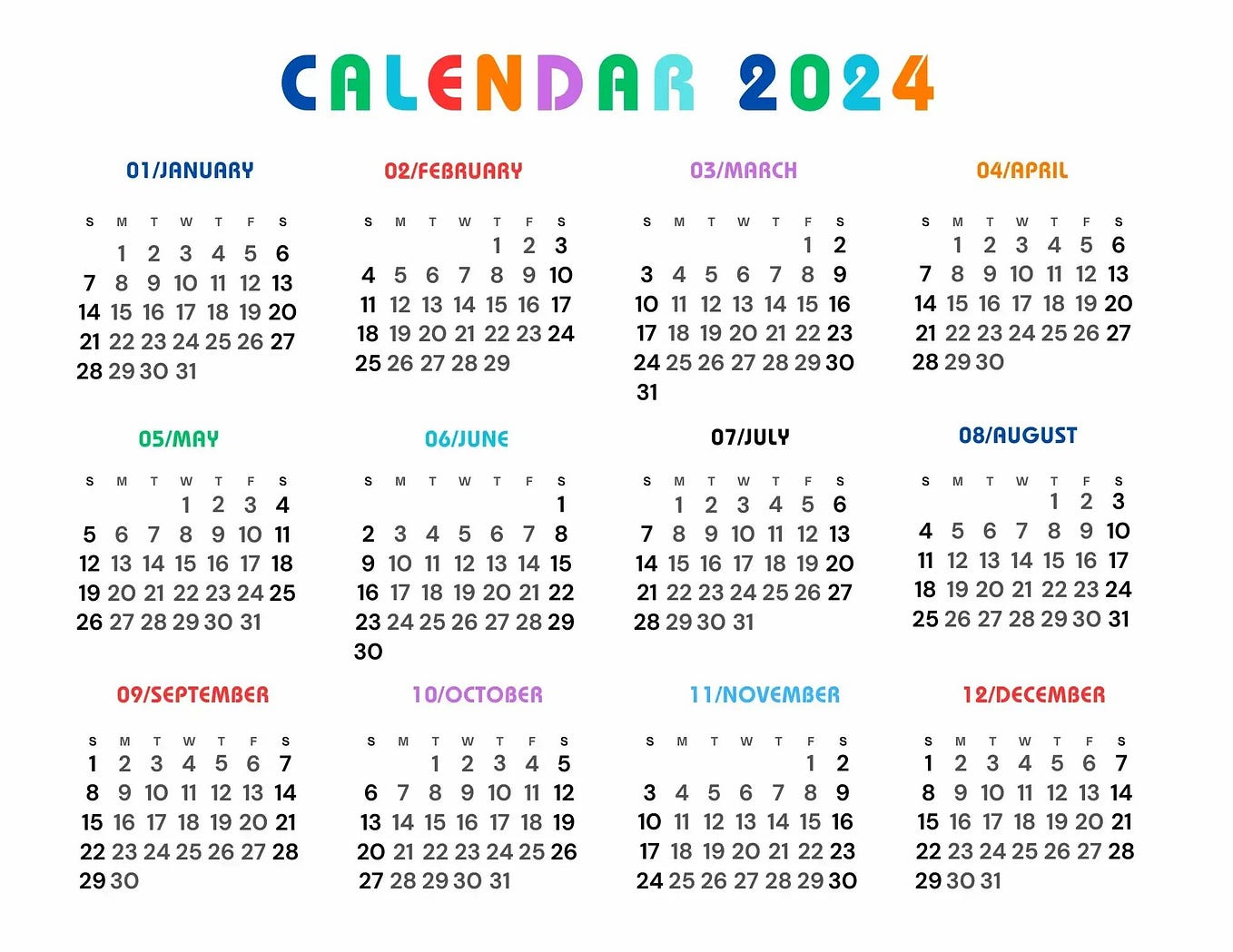 2024 Minimalist Calendar Printable Download by Calendar Print Lab