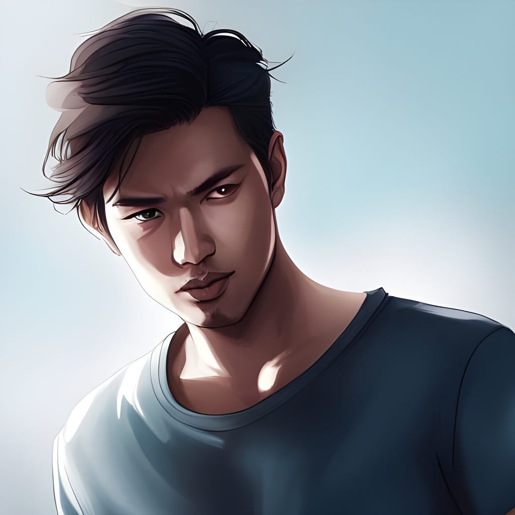 Handsome Asian guy with cool hair and pose. With mysterious shadows.