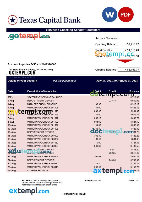South State Bank company statement Word and PDF template download ...
