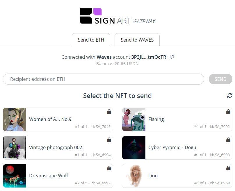 SIGN Art NFTs bridge to Ethereum network