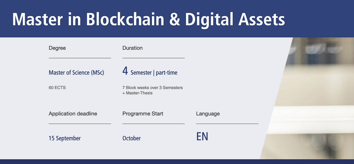 “Master in Blockchain & Digital Assets” — A new study program since 2022