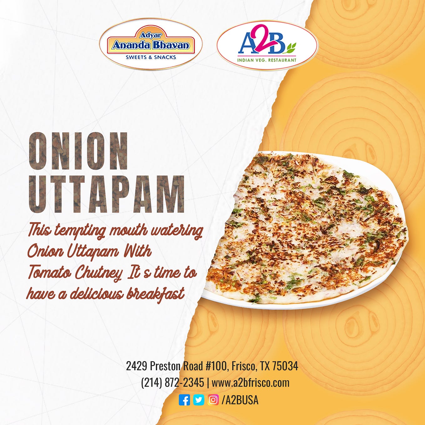 A2B Best Indian Pure vegetarian Multi Cuisine Restaurant Frisco by